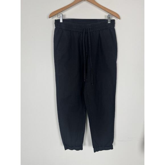 J.Crew Pants Black Linen Blend Pull On Tapered High Rise Drawstring 4 - Picture 1 of 7